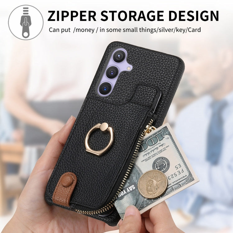 For Samsung Galaxy S24 5G Litchi Leather Oil Edge Ring Zipper Wallet Back Phone Case(Black) - HoMEdemic™ 