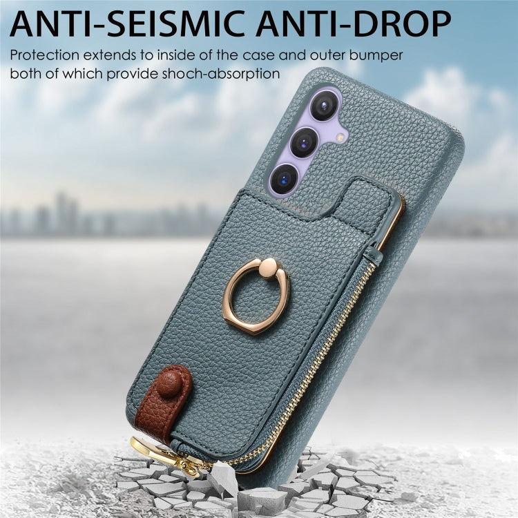 For Samsung Galaxy S24 5G Litchi Leather Oil Edge Ring Zipper Wallet Back Phone Case(Blue) - HoMEdemic™ 