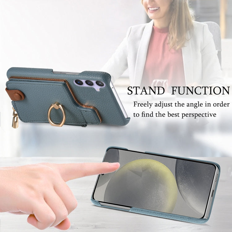 For Samsung Galaxy S24 5G Litchi Leather Oil Edge Ring Zipper Wallet Back Phone Case(Blue) - HoMEdemic™ 