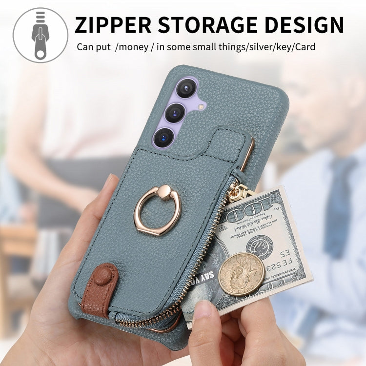 For Samsung Galaxy S24 5G Litchi Leather Oil Edge Ring Zipper Wallet Back Phone Case(Blue) - HoMEdemic™ 