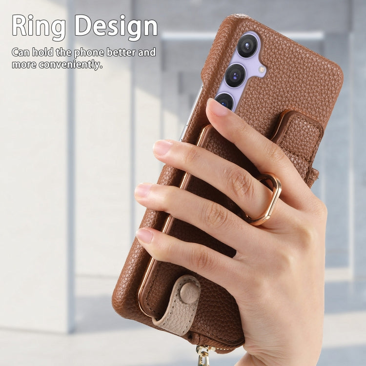 For Samsung Galaxy S24 5G Litchi Leather Oil Edge Ring Zipper Wallet Back Phone Case(Brown) - HoMEdemic™ 
