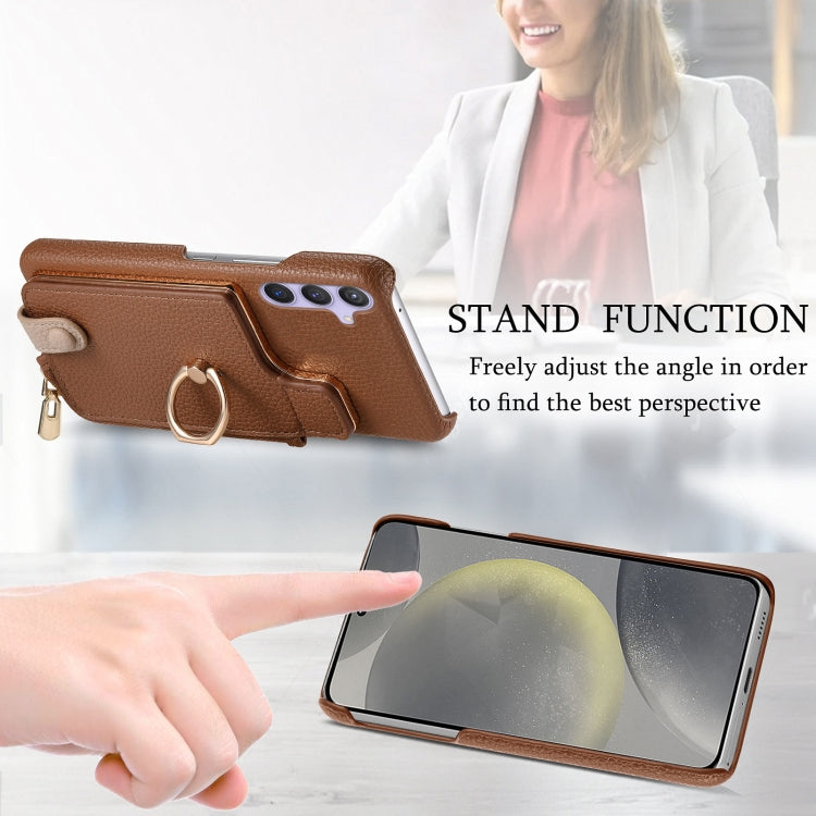 For Samsung Galaxy S24 5G Litchi Leather Oil Edge Ring Zipper Wallet Back Phone Case(Brown) - HoMEdemic™ 