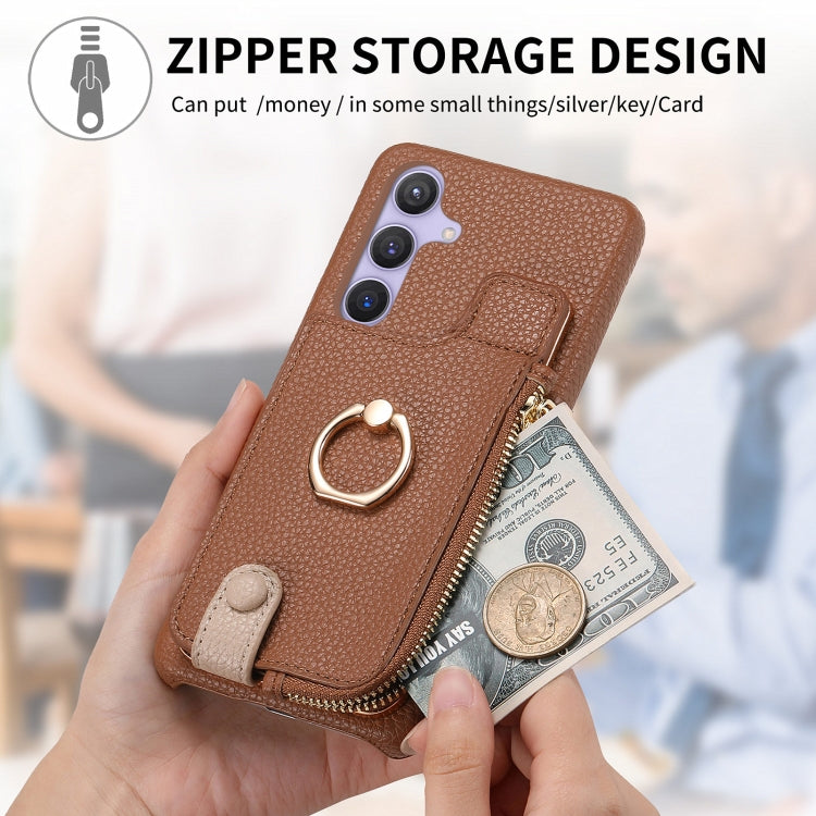 For Samsung Galaxy S24 5G Litchi Leather Oil Edge Ring Zipper Wallet Back Phone Case(Brown) - HoMEdemic™ 