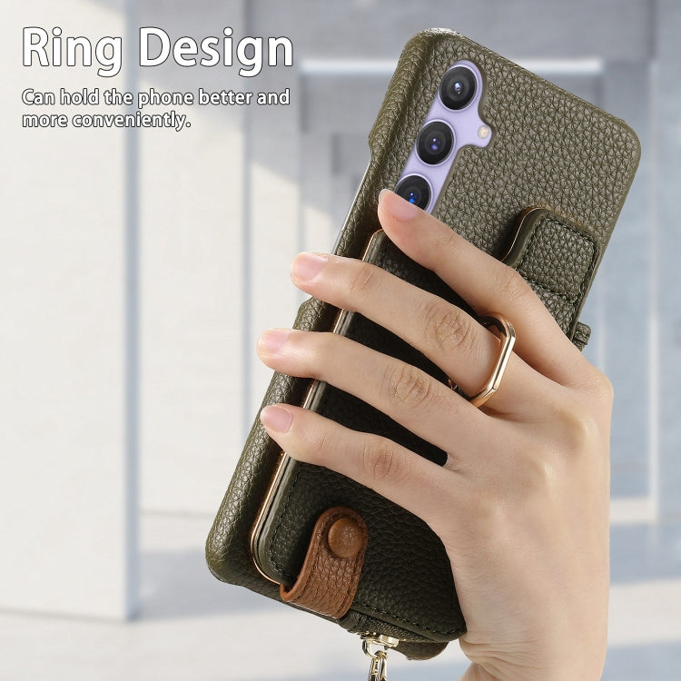 For Samsung Galaxy S24 5G Litchi Leather Oil Edge Ring Zipper Wallet Back Phone Case(Green) - HoMEdemic™ 