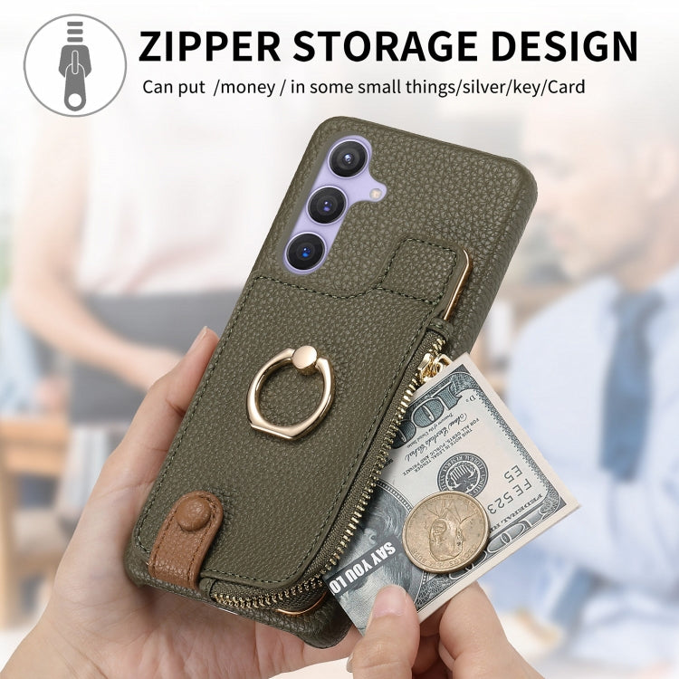 For Samsung Galaxy S24 5G Litchi Leather Oil Edge Ring Zipper Wallet Back Phone Case(Green) - HoMEdemic™ 
