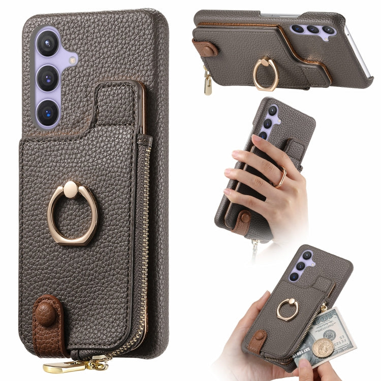 For Samsung Galaxy S24 5G Litchi Leather Oil Edge Ring Zipper Wallet Back Phone Case(Grey) - HoMEdemic™ 