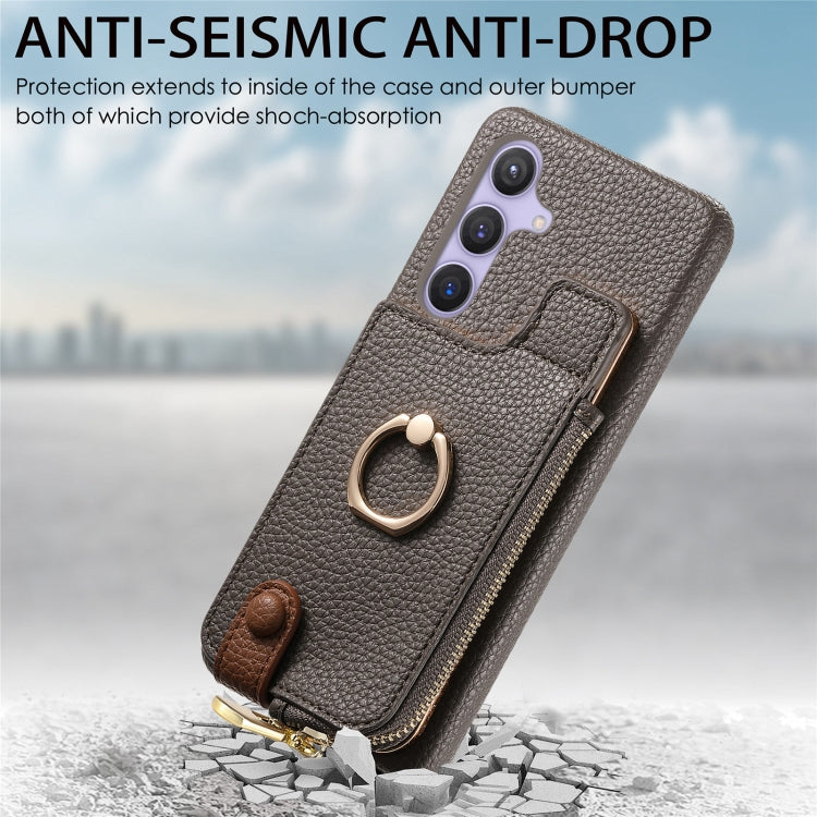 For Samsung Galaxy S24 5G Litchi Leather Oil Edge Ring Zipper Wallet Back Phone Case(Grey) - HoMEdemic™ 