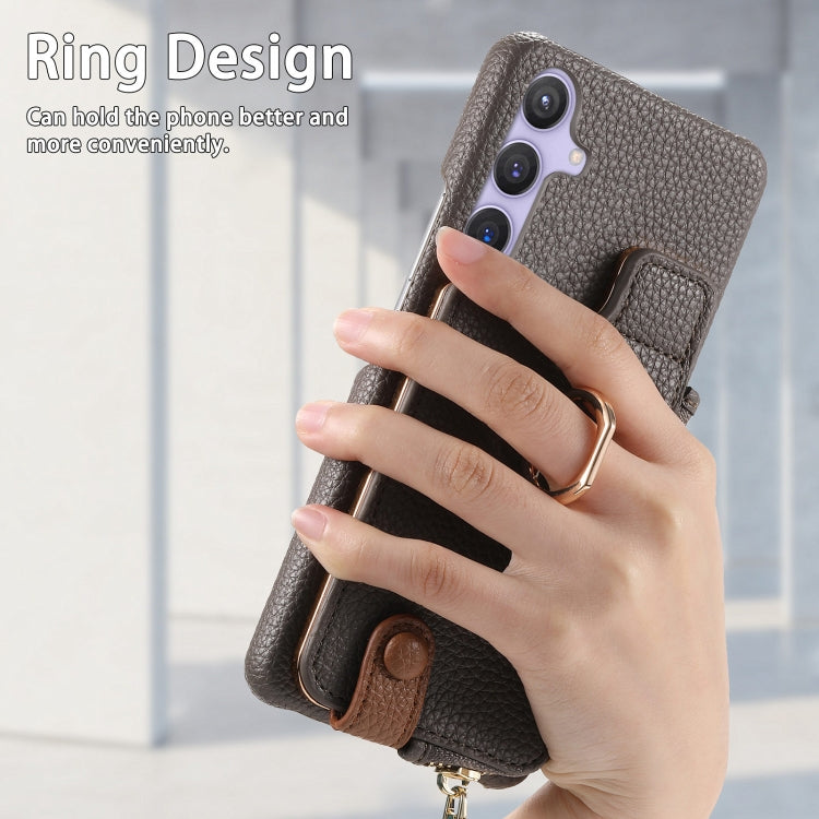 For Samsung Galaxy S24 5G Litchi Leather Oil Edge Ring Zipper Wallet Back Phone Case(Grey) - HoMEdemic™ 