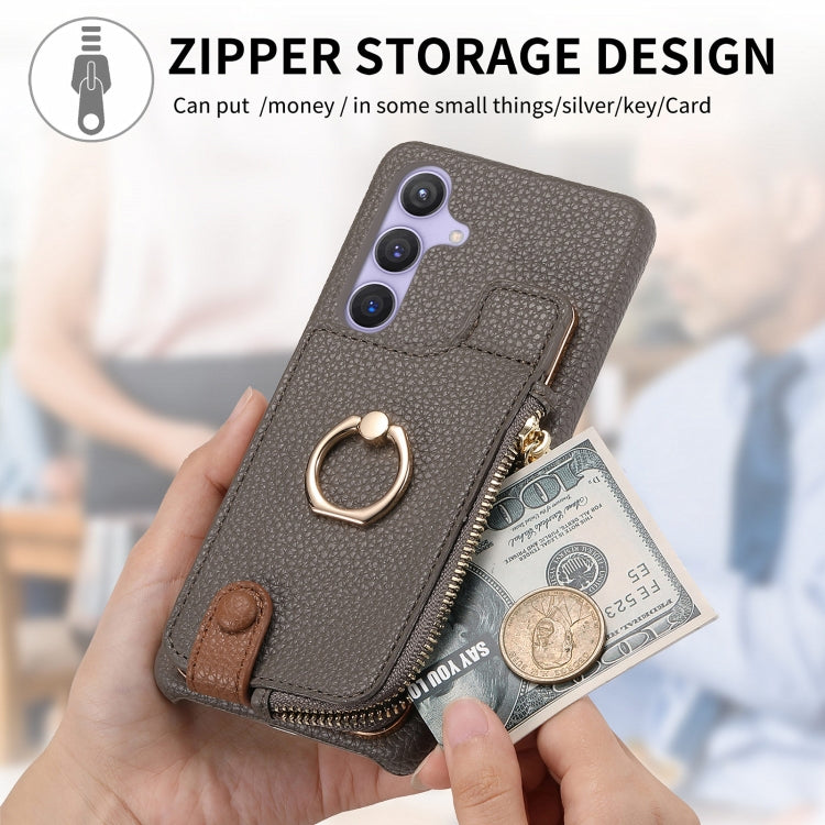 For Samsung Galaxy S24 5G Litchi Leather Oil Edge Ring Zipper Wallet Back Phone Case(Grey) - HoMEdemic™ 