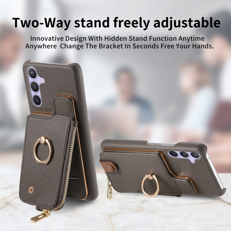 For Samsung Galaxy S24 5G Litchi Leather Oil Edge Ring Zipper Wallet Back Phone Case(Grey) - HoMEdemic™ 