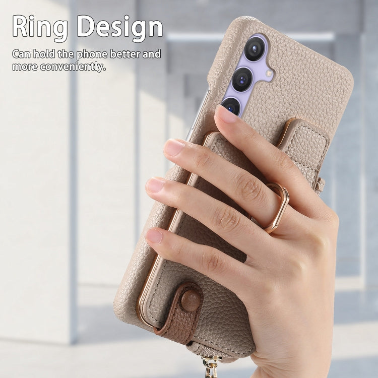 For Samsung Galaxy S24 5G Litchi Leather Oil Edge Ring Zipper Wallet Back Phone Case(White) - HoMEdemic™ 