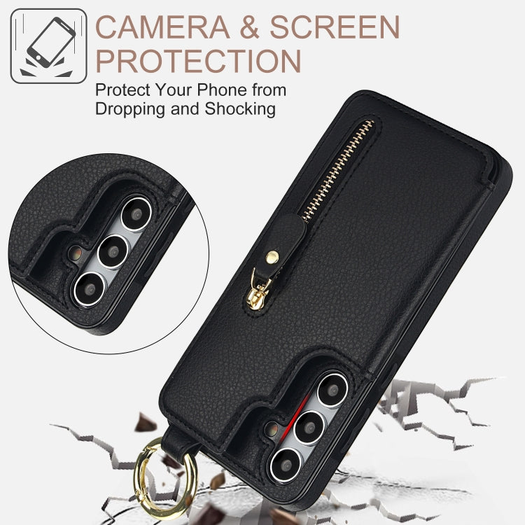 For Samsung Galaxy S24 5G Litchi Texture Zipper Double Buckle Card Bag Phone Case(Black) - HoMEdemic™ 