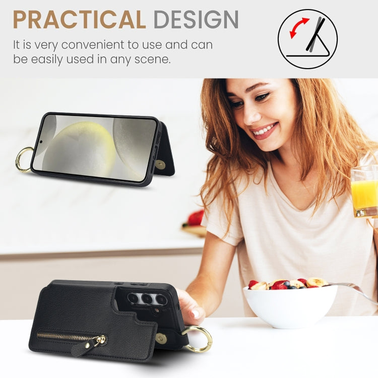 For Samsung Galaxy S24 5G Litchi Texture Zipper Double Buckle Card Bag Phone Case(Black) - HoMEdemic™ 