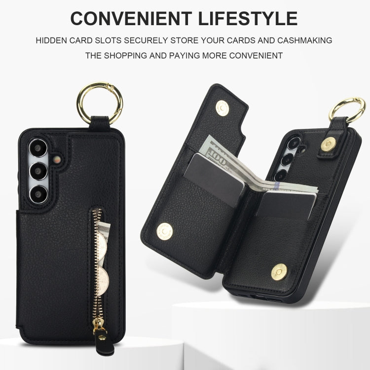 For Samsung Galaxy S24 5G Litchi Texture Zipper Double Buckle Card Bag Phone Case(Black) - HoMEdemic™ 