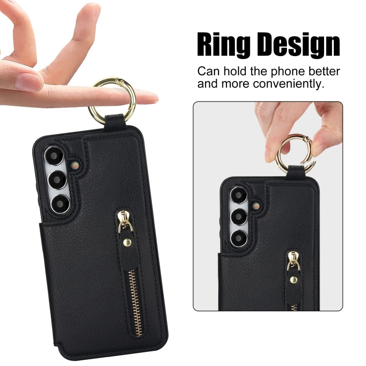 For Samsung Galaxy S24 5G Litchi Texture Zipper Double Buckle Card Bag Phone Case(Black) - HoMEdemic™ 