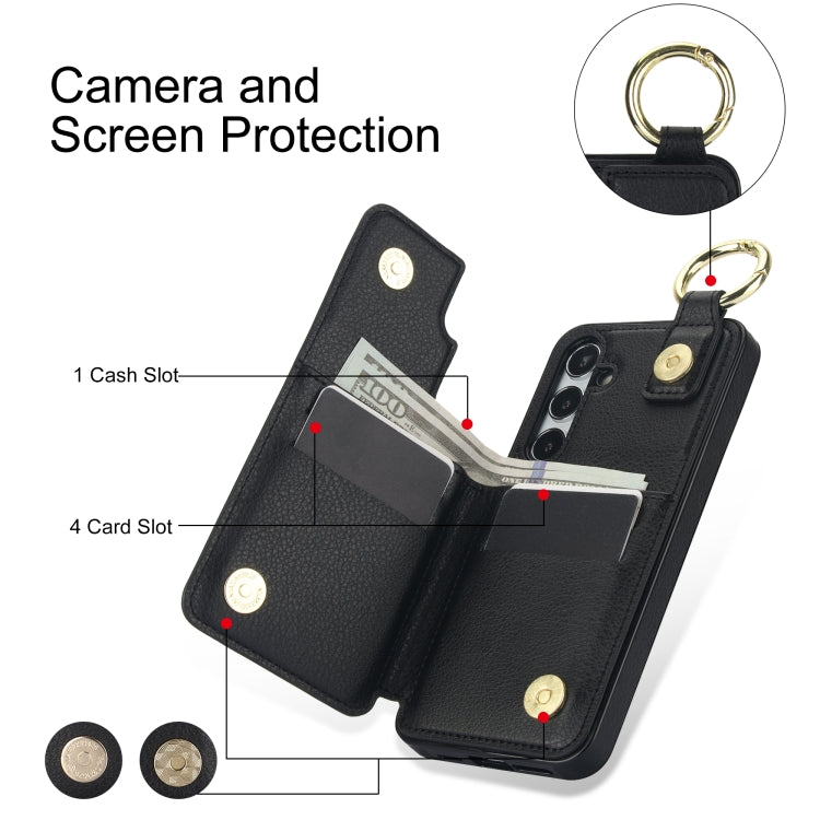 For Samsung Galaxy S24 5G Litchi Texture Zipper Double Buckle Card Bag Phone Case(Black) - HoMEdemic™ 