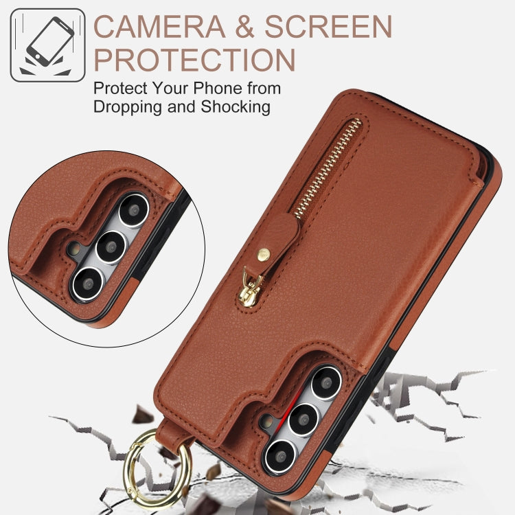 For Samsung Galaxy S24 5G Litchi Texture Zipper Double Buckle Card Bag Phone Case(Brown) - HoMEdemic™ 
