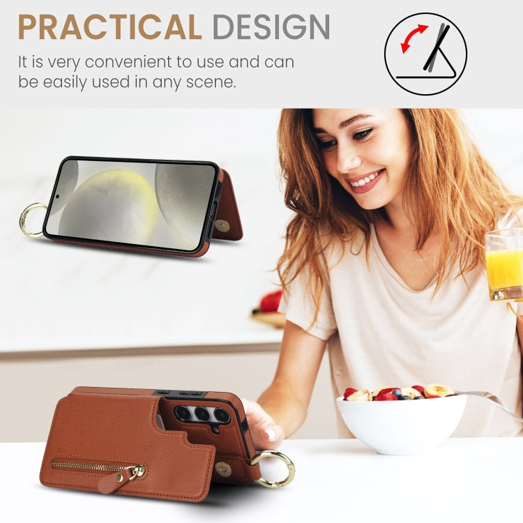 For Samsung Galaxy S24 5G Litchi Texture Zipper Double Buckle Card Bag Phone Case(Brown) - HoMEdemic™ 