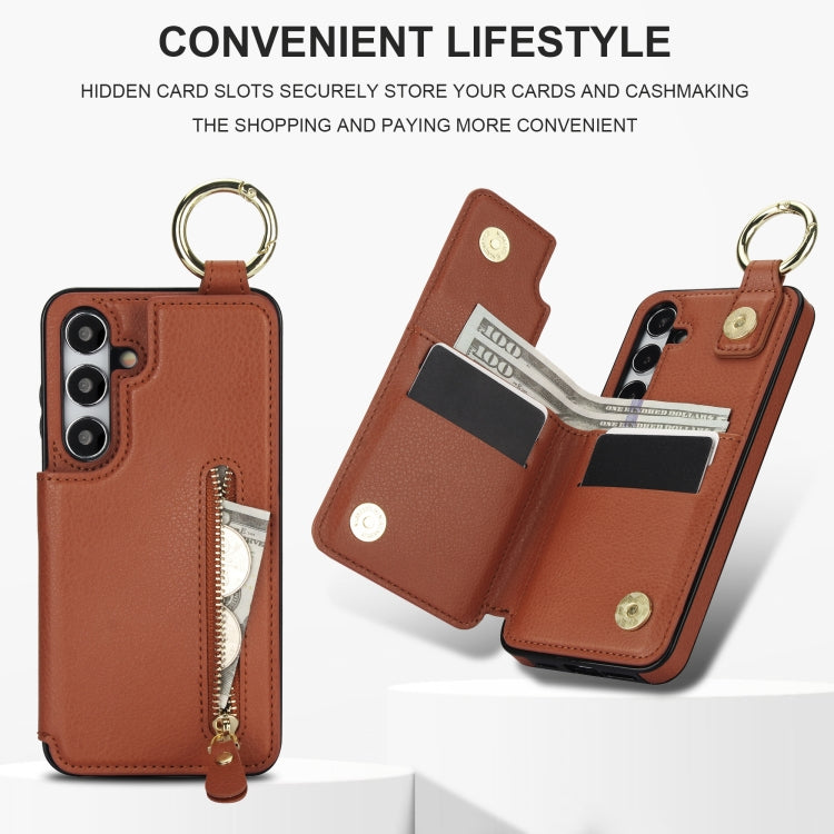 For Samsung Galaxy S24 5G Litchi Texture Zipper Double Buckle Card Bag Phone Case(Brown) - HoMEdemic™ 