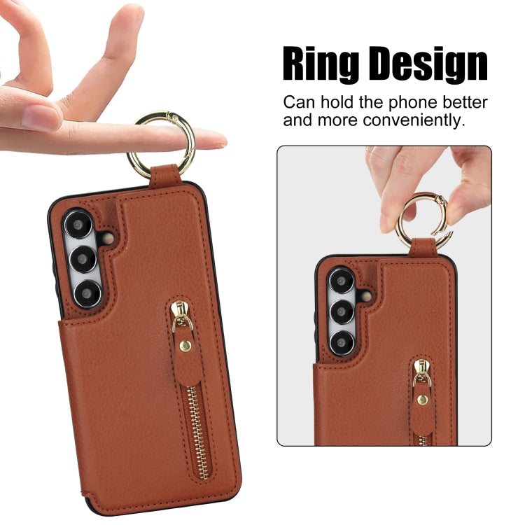 For Samsung Galaxy S24 5G Litchi Texture Zipper Double Buckle Card Bag Phone Case(Brown) - HoMEdemic™ 