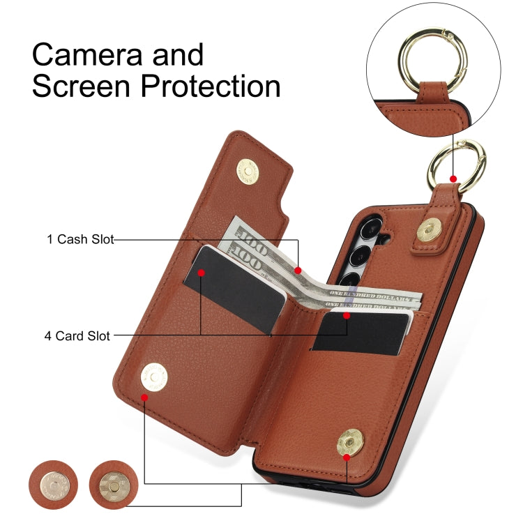 For Samsung Galaxy S24 5G Litchi Texture Zipper Double Buckle Card Bag Phone Case(Brown) - HoMEdemic™ 