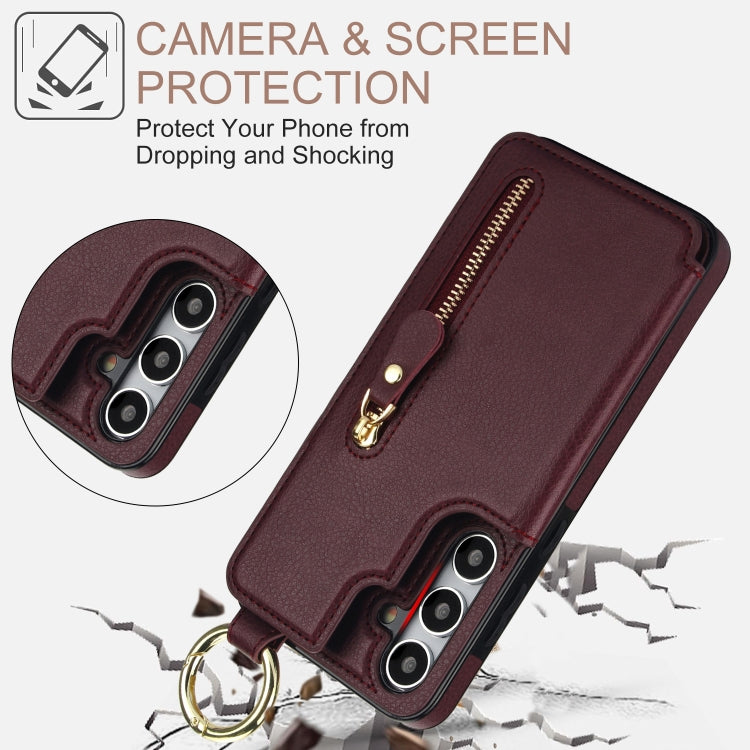 For Samsung Galaxy S24 5G Litchi Texture Zipper Double Buckle Card Bag Phone Case(Maroon Red) - HoMEdemic™ 