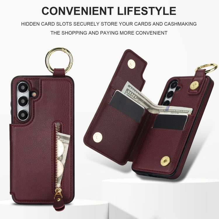 For Samsung Galaxy S24 5G Litchi Texture Zipper Double Buckle Card Bag Phone Case(Maroon Red) - HoMEdemic™ 