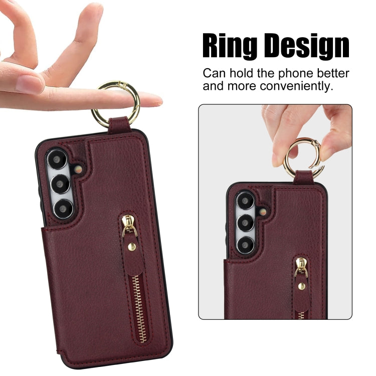 For Samsung Galaxy S24 5G Litchi Texture Zipper Double Buckle Card Bag Phone Case(Maroon Red) - HoMEdemic™ 