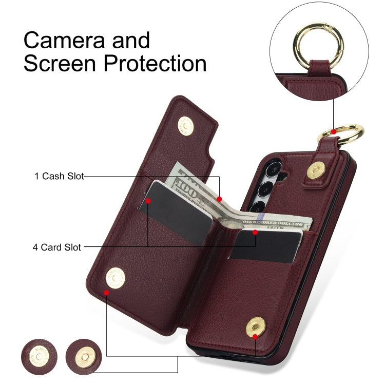 For Samsung Galaxy S24 5G Litchi Texture Zipper Double Buckle Card Bag Phone Case(Maroon Red) - HoMEdemic™ 