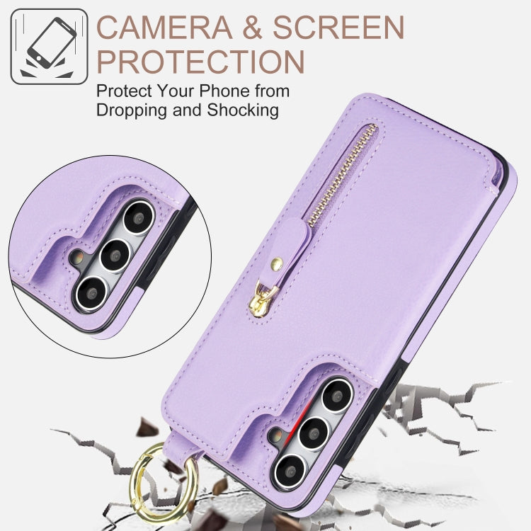 For Samsung Galaxy S24 5G Litchi Texture Zipper Double Buckle Card Bag Phone Case(Purple) - HoMEdemic™ 
