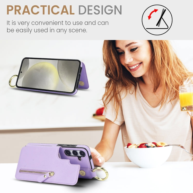 For Samsung Galaxy S24 5G Litchi Texture Zipper Double Buckle Card Bag Phone Case(Purple) - HoMEdemic™ 