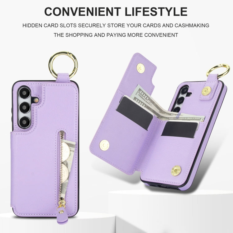 For Samsung Galaxy S24 5G Litchi Texture Zipper Double Buckle Card Bag Phone Case(Purple) - HoMEdemic™ 