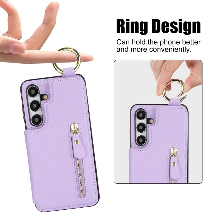 For Samsung Galaxy S24 5G Litchi Texture Zipper Double Buckle Card Bag Phone Case(Purple) - HoMEdemic™ 