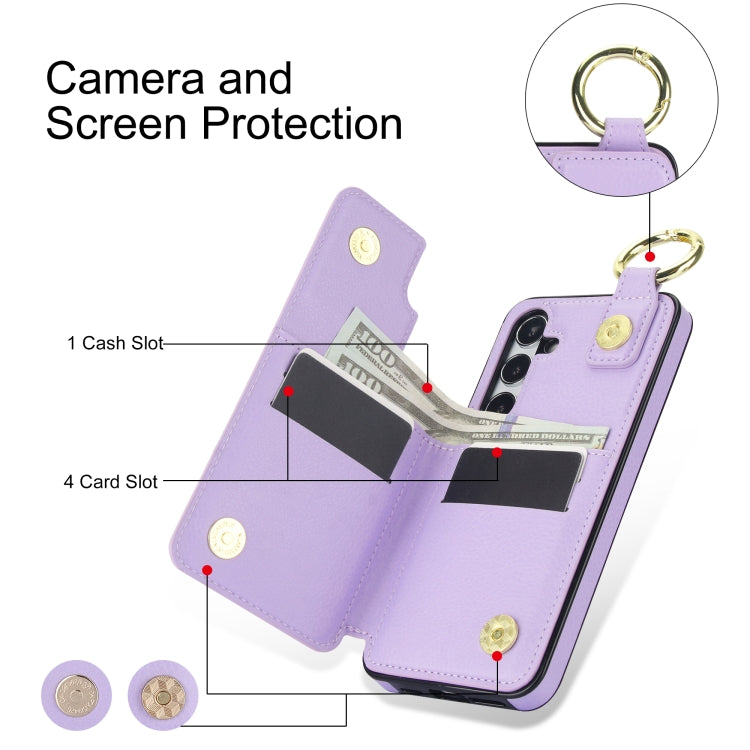 For Samsung Galaxy S24 5G Litchi Texture Zipper Double Buckle Card Bag Phone Case(Purple) - HoMEdemic™ 