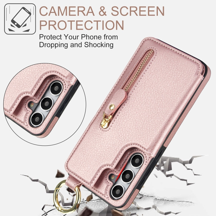 For Samsung Galaxy S24 5G Litchi Texture Zipper Double Buckle Card Bag Phone Case(Rose Gold) - HoMEdemic™ 