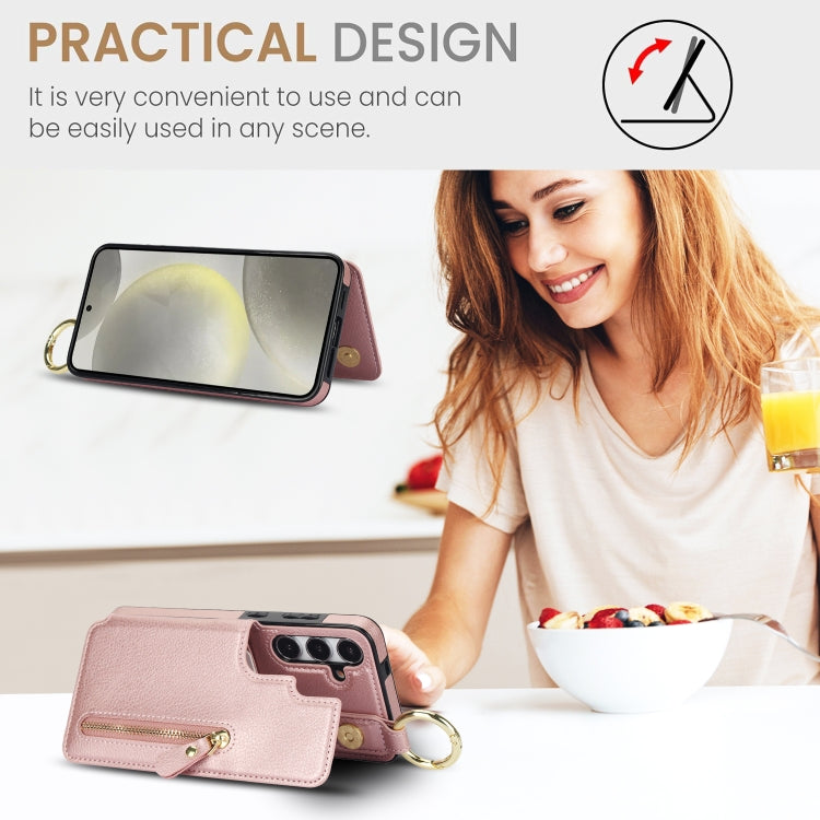 For Samsung Galaxy S24 5G Litchi Texture Zipper Double Buckle Card Bag Phone Case(Rose Gold) - HoMEdemic™ 