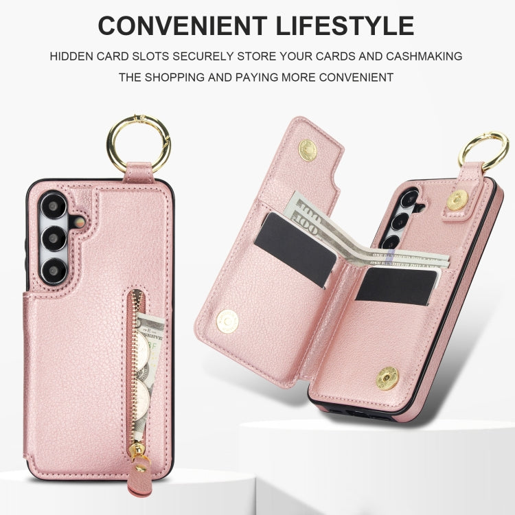 For Samsung Galaxy S24 5G Litchi Texture Zipper Double Buckle Card Bag Phone Case(Rose Gold) - HoMEdemic™ 