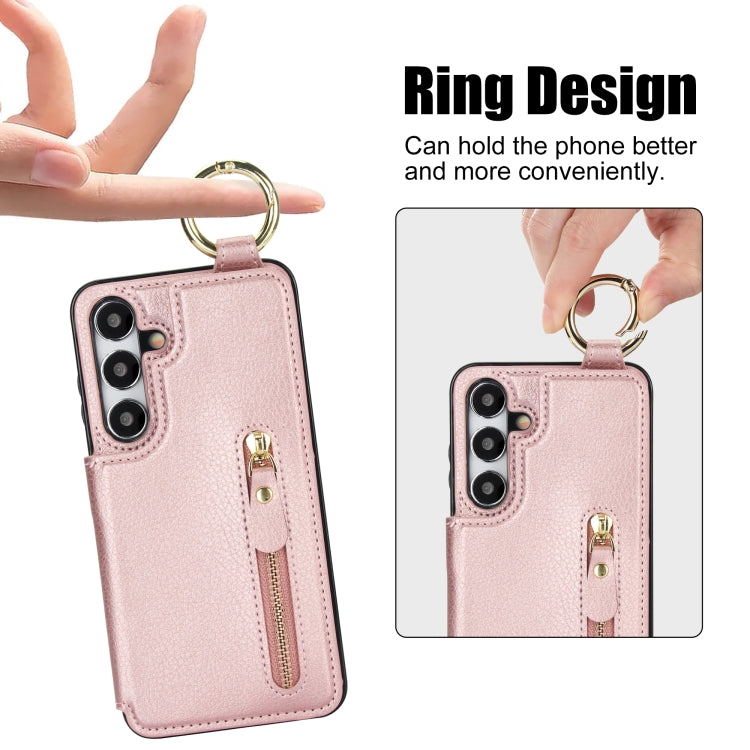For Samsung Galaxy S24 5G Litchi Texture Zipper Double Buckle Card Bag Phone Case(Rose Gold) - HoMEdemic™ 