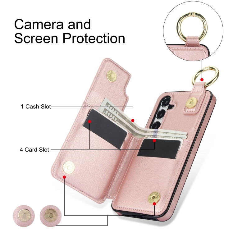 For Samsung Galaxy S24 5G Litchi Texture Zipper Double Buckle Card Bag Phone Case(Rose Gold) - HoMEdemic™ 