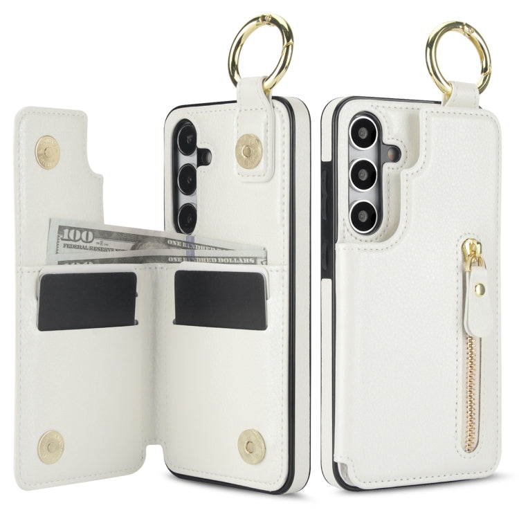 For Samsung Galaxy S24 5G Litchi Texture Zipper Double Buckle Card Bag Phone Case(White) - HoMEdemic™ 