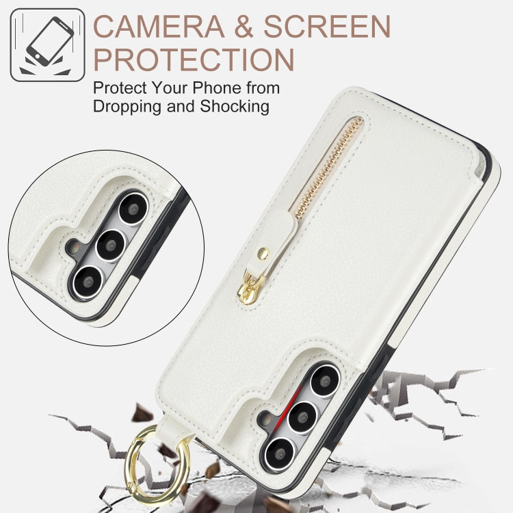 For Samsung Galaxy S24 5G Litchi Texture Zipper Double Buckle Card Bag Phone Case(White) - HoMEdemic™ 