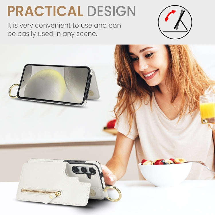 For Samsung Galaxy S24 5G Litchi Texture Zipper Double Buckle Card Bag Phone Case(White) - HoMEdemic™ 