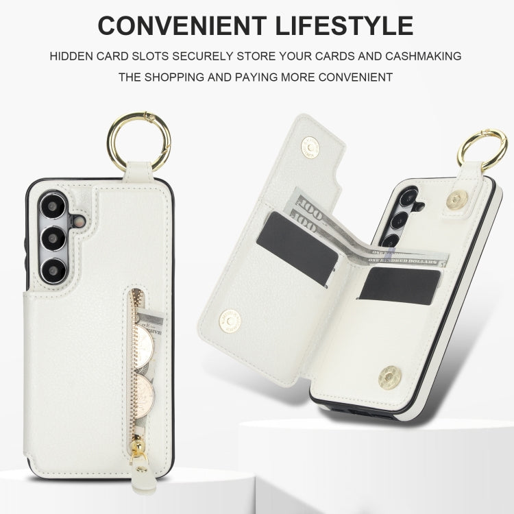 For Samsung Galaxy S24 5G Litchi Texture Zipper Double Buckle Card Bag Phone Case(White) - HoMEdemic™ 