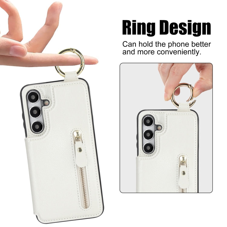 For Samsung Galaxy S24 5G Litchi Texture Zipper Double Buckle Card Bag Phone Case(White) - HoMEdemic™ 