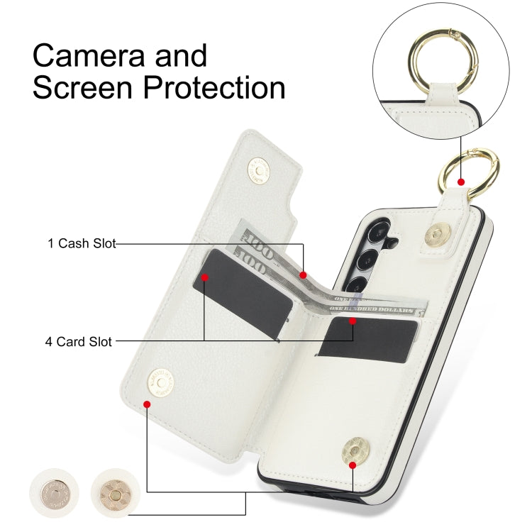 For Samsung Galaxy S24 5G Litchi Texture Zipper Double Buckle Card Bag Phone Case(White) - HoMEdemic™ 