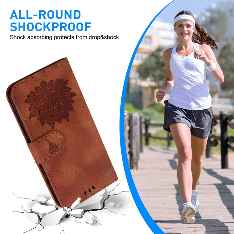 For Samsung Galaxy S24 5G Lotus Embossed Leather Phone Case(Brown) - HoMEdemic™ 