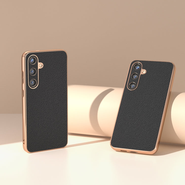 For Samsung Galaxy S24 5G Nano Plating Genuine Leather Wave Series Phone Case(Black) - HoMEdemic™ 