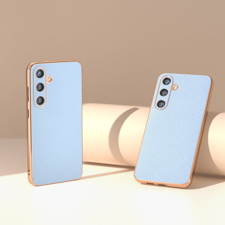 For Samsung Galaxy S24 5G Nano Plating Genuine Leather Wave Series Phone Case(Blue) - HoMEdemic™ 