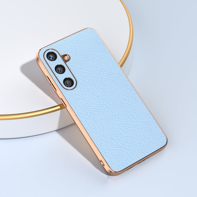 For Samsung Galaxy S24 5G Nano Plating Genuine Leather Wave Series Phone Case(Blue) - HoMEdemic™ 