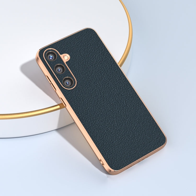 For Samsung Galaxy S24 5G Nano Plating Genuine Leather Wave Series Phone Case(Green) - HoMEdemic™ 
